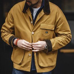 Men's Jackets Maden 2024 New American Retro Hunting Lapel Plus Size Short Jackets Mens Outwear Spring and Autumn Brand Clothing T240508