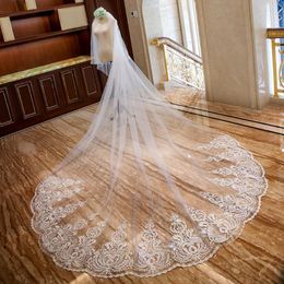 Bridal Veils Luxury Cathedral Wedding Veil Two Layers With Lace Applique Long Section Comb Accessories 296I