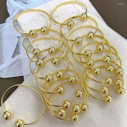 Bangle 5Pcs Trendy Simple Gold Plated Double Ball Open Cuff Bangles Adjustable For Women Men Party Jewellery