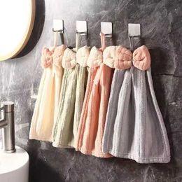 Towels Robes 2pcs Coral Velvet Bow Hand Towel Soft Quick Dry Absorbent Cleaning Cloths Bathroom Hanging Towels Kitchen Dishcloths