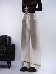 Water washed gradient denim wide leg pants for womens 2024 spring/summer new loose and slimming versatile straight dyed floor mop