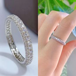 Eternity Micro Pave Moissanite Diamond Ring 100% Original Sterling Sier Wedding Band Rings for Women Men Promise Jewelry
