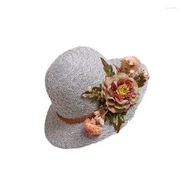 Wide Brim Hats 2024 Multi-color Large Peony Flower Sun Hat Foldable Beach Straw-woven Fashion Women Sombreros De Mujer Elegante Para Boda