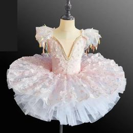 Childrens professional ballet dress girl sequin tassel modern dance dress gymnastics ballet girl birthday princess dress 240509