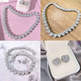 Women Heart-shaped Necklace Fine Jewellery Fashion Sier Iced Out Diamond Vvs Moissanite Hip Hop Cuban Chain
