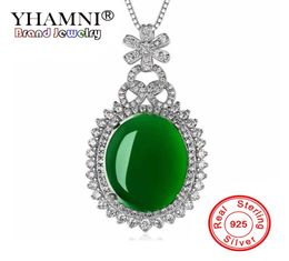 Yhamni New Fashion 925 Sterling Silber Anhänger Natural Green Luxus Halskette Schmuck Brand Hochzeit Engagement für Frauen ZD3736030861