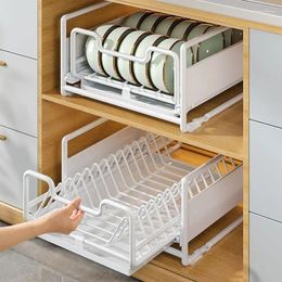 Kitchen Storage Dish Drying Rack Bowl Plate Spoon Holder With Tray Pot Lid Shelf Cooking Pan Cover Stand Accessories