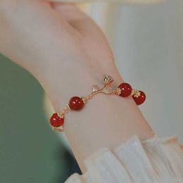 Wedding Bracelets Korean Style Light Luxury Rose Charm Bracelets Fashion Chain Romantic Red Beads Rhinestone Bangle For Women Wedding Jewellery Gift