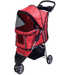 Pet Stroller Cat Dog 3 Wheels Stroller Travel Folding Easy Walk Carrier Red2819359