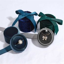 Jewellery Boxes Ribbon Velvet Jewellery Box Round Ring Box Necklace Storage Fashion Jewerlry Organiser Gift Packaging Box for Proposal Wedding