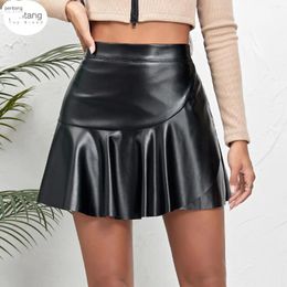 Women's Shorts Black Pu Leather Skirts Women Buttons Asymmetrical Mini Sexy Faldas Mujer Office Ladies Bottom Pantalon Capris 2024