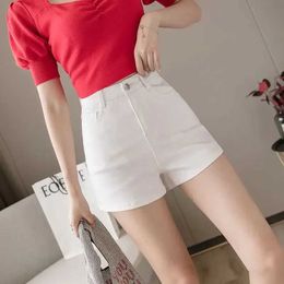 Women's Shorts Shorts Women White High-Waist Tight Stretch Denim Shorts Womens Summer Loose A- Line Ropa Mujer Y240504