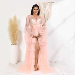 Maternity Dresses Tulle Cake Long Dress See Through Maternity Photo Shoot Outfit Maxi Dresses T240509