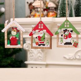 Christmas Decorations 1pcs Wooden Ornaments Santa Claus Hanging Xmas Tree Ornament For Home Wall