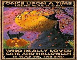 Vintage Cats and Halloween Who Really Loved Tin Sign Retro Style Miller Beer Bar Den Halloween Painting Metal 8x12 inch4810984