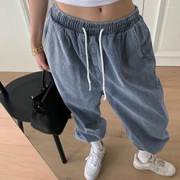 Women's Jeans Women's Street Trendy High Waist Lace-up Loose Tappered Pocket All-Match Denim Trousers Female 2024