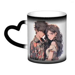 Mugs Creative Color Changing Mug Heat Sensitive Ceramic Coffee Tea Breakfast Cup Cute Friends Gift