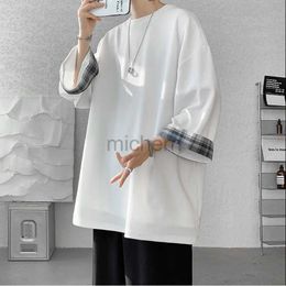 Men's T-Shirts Spring and Summer Mens T-shirt Womens Extra Large 2XL Korean Loose Plain T-shirt Casual Seven Sleeve T-shirt Mens White d240509