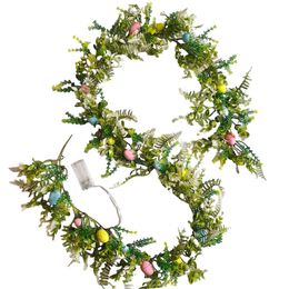 Decorative Flowers Wreaths Easter Garland Twist Green Leaves Swag with Easter Egg Metallic Hanging Decoration Wreath for Birthday Home Tree Farmhouse Wall