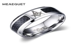 Cluster Rings Meaeguet Black Men Stainless Steel Masonic Whole Punk Carbon Fiber Wedding For Jewelry6270041