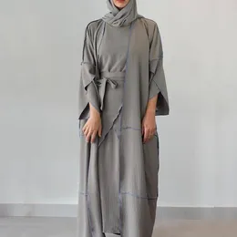 Ethnic Clothing Ramadan Muslim Women Outfits Sleeveless Dress Open Kimono Wrap Hijab Arabic Abaya Islamic Maxi Robe Gown Turkey Kaftan Set