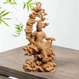 Sculptures Natural Cypress Water Moon Guanyin Statue Chinese Buddha StatuesHandcarved Home Room Office Feng Shui Figure Decoration Statue
