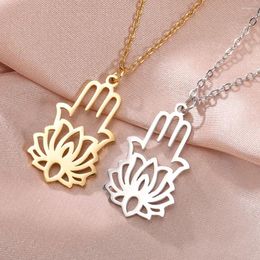 Pendant Necklaces Dawapara Hamsa Hand Of Fatima Lotus Yoga Buddha Necklace Good Luck Jewellery Stainless Steel Spiritual Amulet