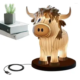 Table Lamps Highland Cow Led Lamp For Bedrooms Cute Light Animal Adults Western Living