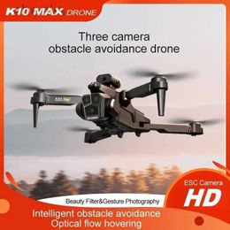 Drones New K10 Max RC drone high-definition triple camera optical flow positioning obstacle avoidance gesture photography folding four helicopter toy d240509