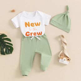 Clothing Sets Born Boys And Girls Outfit Letter Print Short Sleeve Romper Elastic Waist Pants Hat Baby Summer 3 Piece Set