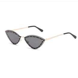 Sunglasses Alloy Frame Retro Cat Eye Studded Colourful Mirror Metal Eyewear Triangle Shades With Diamonds 2887