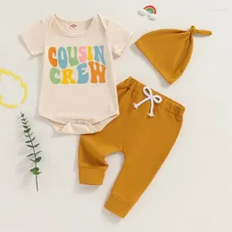 Clothing Sets Born Baby Boy Summer Clothes Cousin Crew Short Sleeve Romper Pants Hat Set 3Pcs Coming Home Outfit