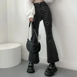 Women's Jeans MEXZT Vintage Women Streetwear High Waist Slit Denim Flare Pants Y2K Harajuku Black Slim All-Match Trousers Spring Summer