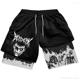 Men's Shorts Gym Performance Anime 2 In 1 Quick Dry Jogging Double Layer Workout Sportswear Running Fitness S-5XL