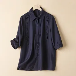 Women's Blouses Solid Chinese Style Summer Vintage Shirt Loose Cotton Linen Women Tops Short Sleeves Ruffles Clothing YCMYUNYAN