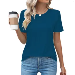 Women's Blouses Soild Shirts Crew Neck Short Sleeve Pleated Tops Summer Outwears Casual Pullover Blouse Top For Fine Women Ropa De Mujer