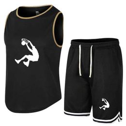 Men's Tracksuits Summer basketball Slveless T-Shirt Set Men Tank Top + Shorts Male Fitness Competition Training Vest ventilate Tracksuit Y240508