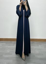 Ethnic Clothing Arab Middle East Fashion Elegant Net Colour Beaded Rhinestones Lace Cardigan Robe Jalabiya For Women