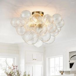 Chandeliers Longree Glass Globe Ceiling Light Cluster Ribbed Bubble Semi Flush Chandelier Fixtures For Bedroom Dining Roon Kitchen