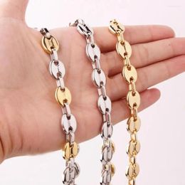 Chains Punk Men Women Boys Gold Color 316L Stainless Steel Coffee Bean Beads Chain Necklace Choker Jewelry Gift 7/9/11mm 7-40inch