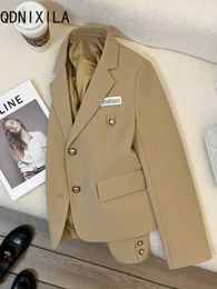 Others Apparel Khaki Blazer Woman Korean Fashion Long Slve Top Coat Elegant Office Womens Blazers New Outerwear Spring Casual Jacket 2024 Y240509