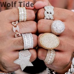 Hip Hop Cz Cubic Zircon Geometric Finger Ring Band Iced Out White Gold Bling Baguette Diamond Rings for Women Män pojkvän Luxury Valentine Födelsedagsmycken gåvor