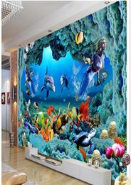 3d wallpaper custom po Underwater tunnel mermaid fish TV background wall living room Home decor 3d wall murals wallpaper for wa2945105771