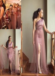 One Shoulder Dusty Rose Bridesmaid Dresses for Women Side Split Plus Size Wedding Guest Party Gowns Country Beach Maid Of Honour Dr5440367
