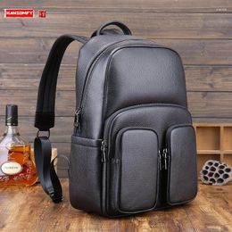 Backpack Leather Men's Cowhide Soft Genuine School Bag Simple Business Trip Computer Large Travel Backpacks