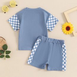 Clothing Sets Toddler Baby Boy Summer Clothes Mamas Set Fuzzy Letter Checkered Shirt Plaid Shorts Boys Mothers Day Gift