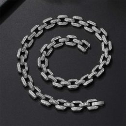 Chains HIP HOP 12MM Cuban Link Chain 2Row Iced Out Rapper Necklaces For Men Women Choker Jewelry d240509