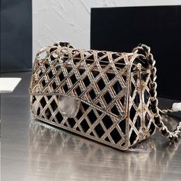 2022Ss Designer Gold Metal Hollow Flap Bag With Zip Leather Bag Lined Classic Check Hardware Chain Crossbody Bags Premium Luxury Ladies Jaak