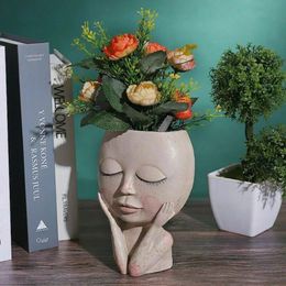 Doll Little Girl Succulent Flower Pot Floor Simple Character Garden Statues Outdoor Landscape Gardening Decoration Yard Ornament 240422