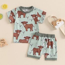 Clothing Sets Western Baby Boy Summer Outfit Cow Print Short Sleeve T-Shirt Top And Shorts Set 2Pcs Cowboy Outfits